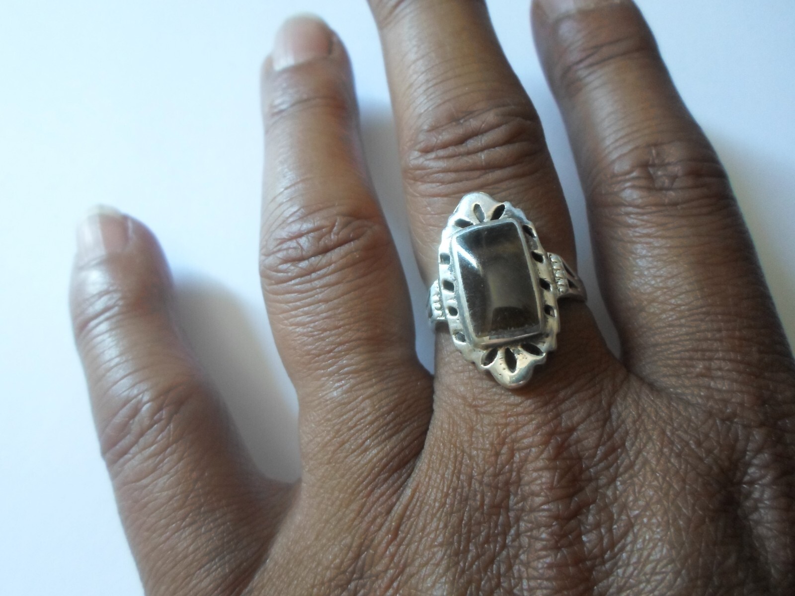 solid silver ring, tiger eye rectangle, openwork … - image 4