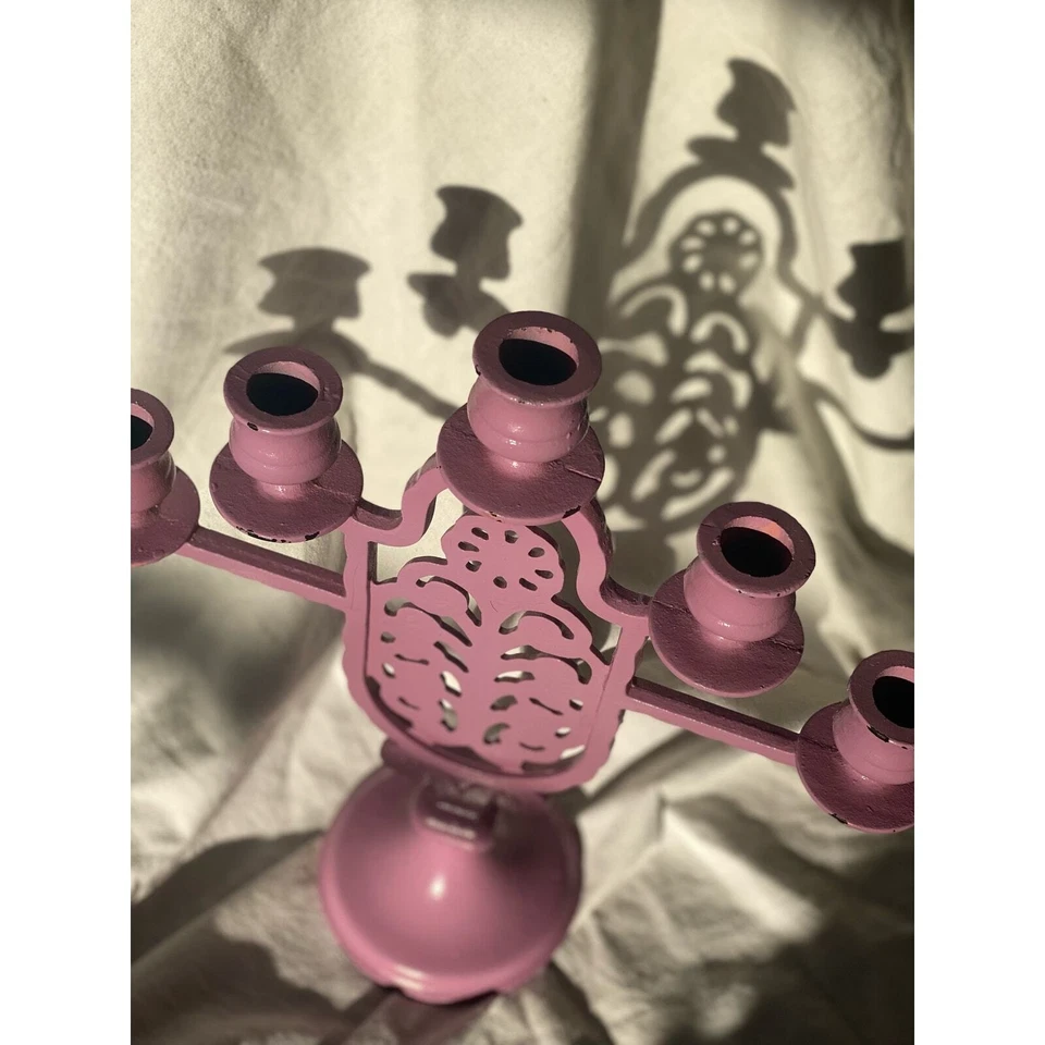 Purple Paint Iron Hugo Berger Goberg Style Floral Motif Candelabra 5 arm candle - Image 4 of 4