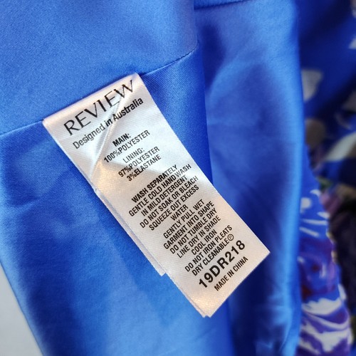 REVIEW Dress Womens Size 12 Blue Floral Pleated Cross Back Cocktail Party - Picture 5 of 12