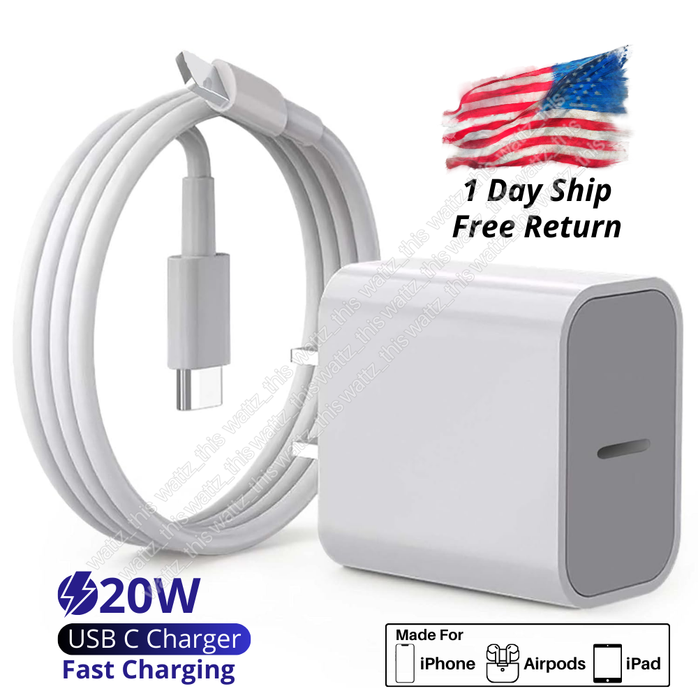 For iPhone 14 13 12 11 XR 8 7 20W USB-C Power Adapter Block PD Fast Charger Cord