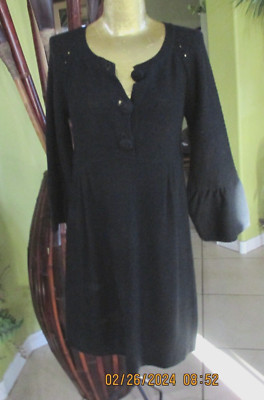GAT RIMON! BLACK KNIT DRESS QUARTER SLEEVES RUFFLE SIZE M BUST 36''