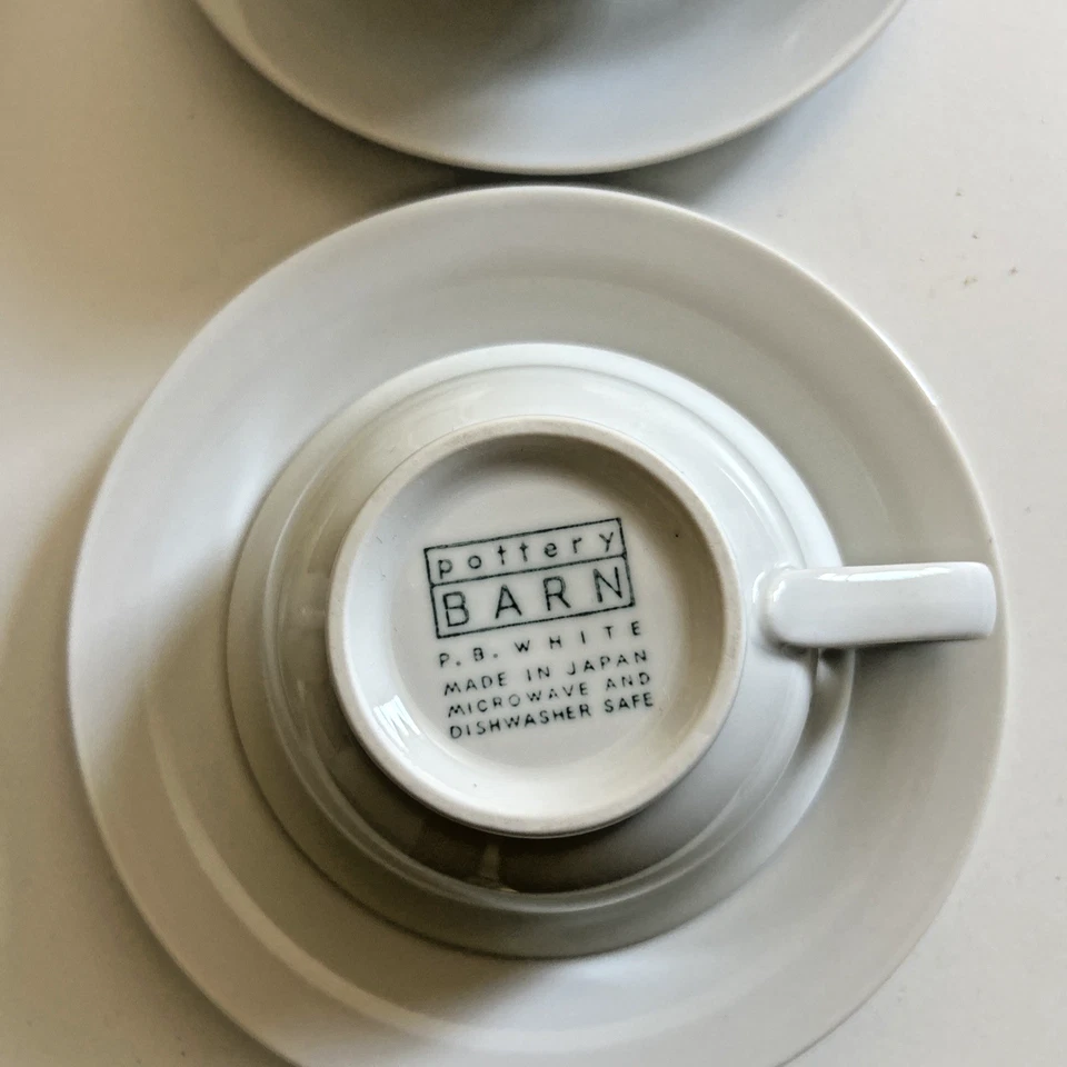 POTTERY BARN PB White Porcelain Cups and Saucers - Set of 6 - Image 2 of 4