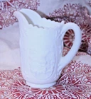 Imperial Glass Ohio milk glass water pitcher Dutch windmill design vintage 1950s