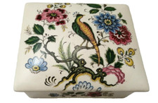 Purbeck Ceramics Swanage Peacock Jewellery Trinket Dish Lid box Bird Flower