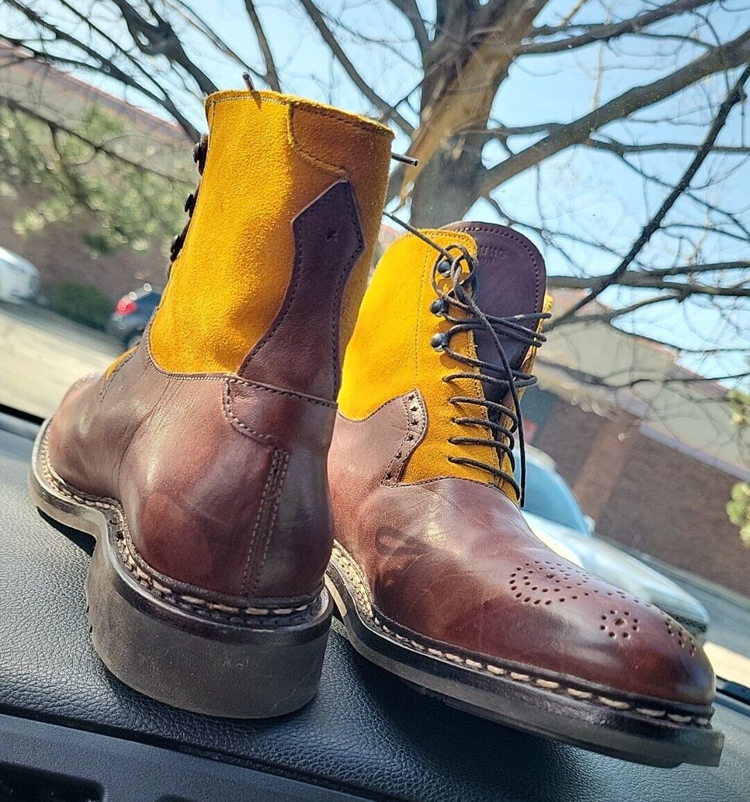 HESCHUNG BOOTS LEATHER BROWN & YELLOW SUADE SIZE 6.5 | eBay HESCHUNG BOOTS LEATHER BROWN & YELLOW SUADE SIZE 6.5 | eBay