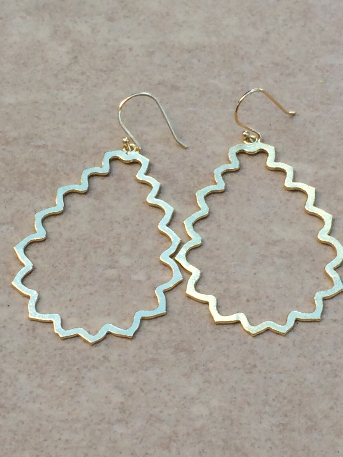 Gold Plated Matte Finish Squiggle Open Teardrop Dangle Drop Earrings-image