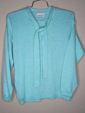 Vintage 50s Garland Dreamspun Sweater Tie Collar Blue Size 18 L Preppy Classic