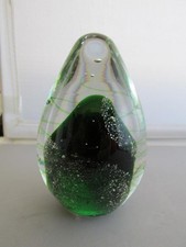 Egg Shaped Clear Glass with Green Bubble Center  4 1/4 Inches Tall