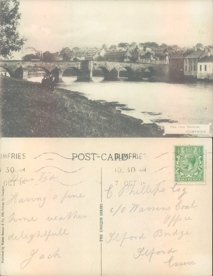 The Old Bridge Dumfries Valentine Co 1912 postmark Cities Towns Architecture - Image 1 of 1