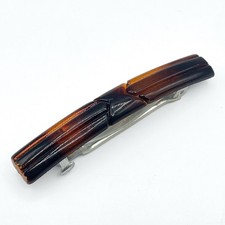 Vintage Stay Put Hair Clip Faux Tortoise Shell Barrette Brown Snap Clasp 2.75  