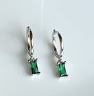 925 Sterling Silver 3x5.2mm Green Sapphire SMALL 3/4'' Earrings Gemstone — photo 1