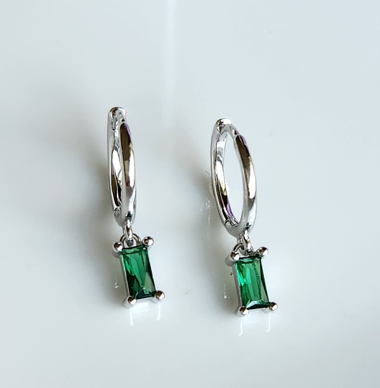 925 Sterling Silver 3x5.2mm Green Sapphire SMALL 3/4'' Earrings Gemstone