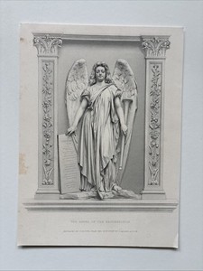Antique Engraving The Angel of the Resurrection monumental winged angel Statue