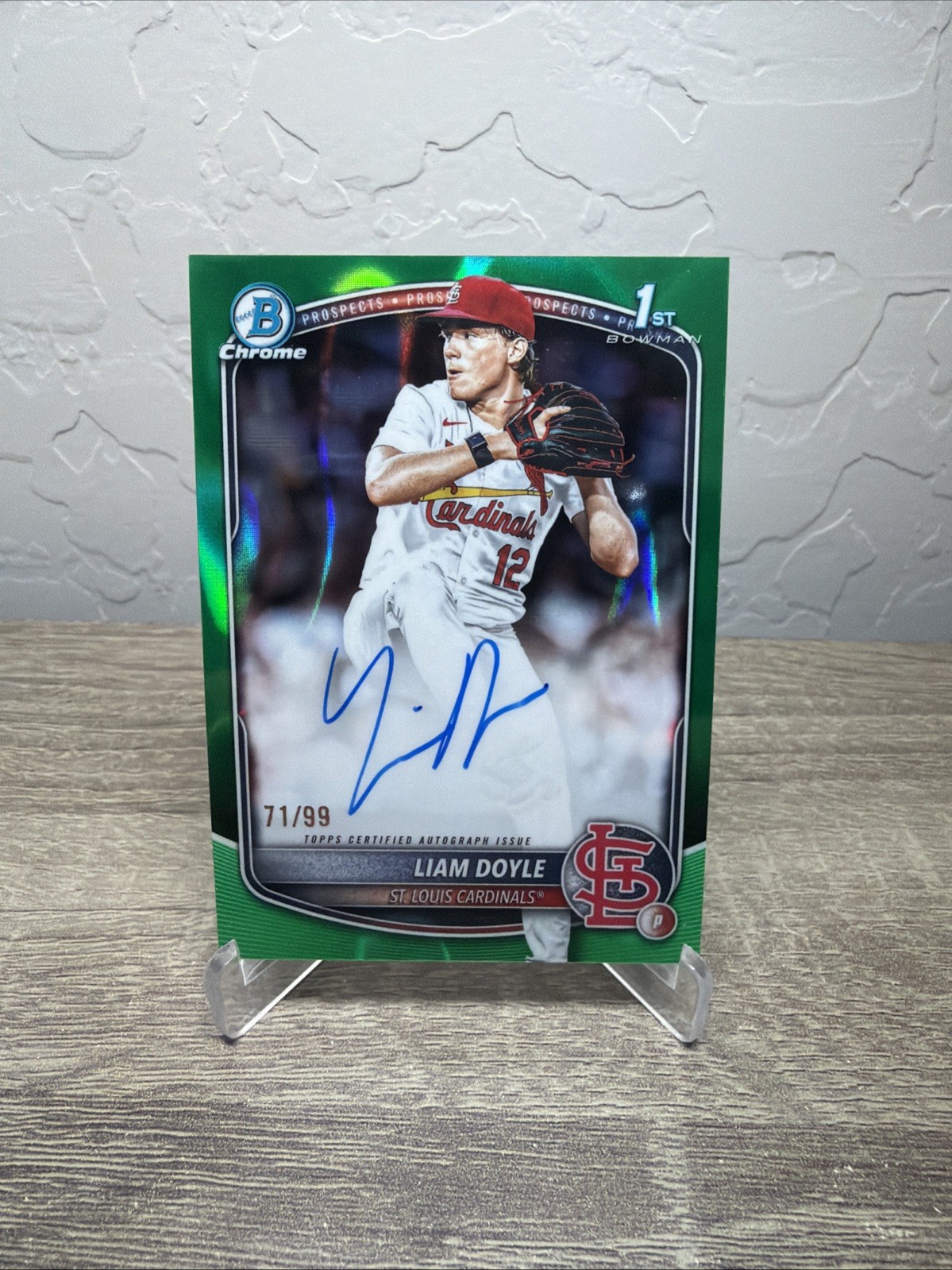 2025 Bowman Chrome Draft Liam Doyle Green Lava Refractor Auto /99 Cardinals