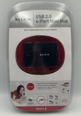 New BELKIN USB 2.0 4-PORT Mini Hub P47182 PC MAC F5U215VMOB Adds 4 Hi-Speed Port