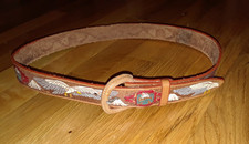 Adult Tooled Red Blue Tan Eagle Southwestern Leather Belt Size 36