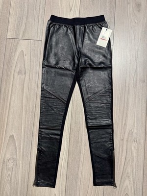 Converse Damen Leggings XS Lederoptik Biker Zip Faux Leather Neu