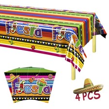 Cinco De Mayo Tablecloths 4Pack, 108"x54" Disposable Mexican Fiesta Covers