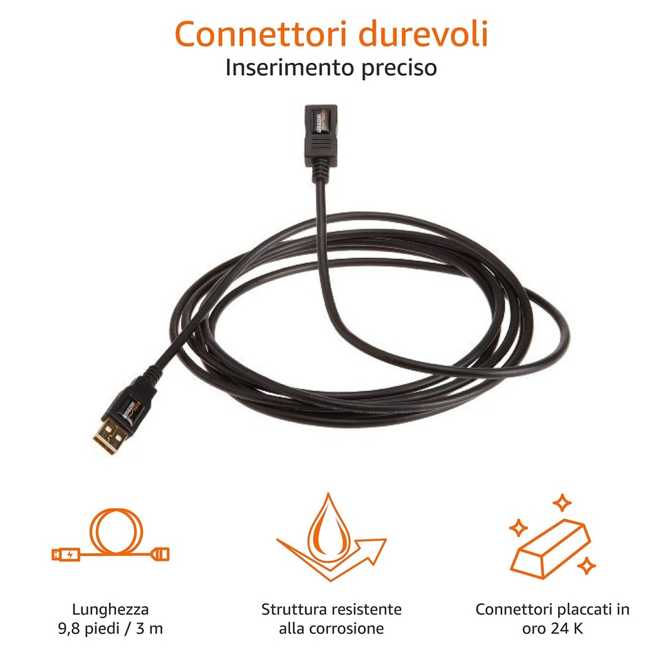 Cavo Di Prolunga USB 2.0 Alta Velocità - Maschio/Femmina, Bianco, 1 Metro [kenable] - 2