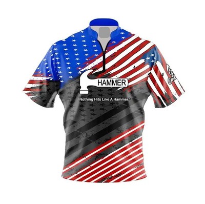 Hammer Old Glory 24 Quick Ship CoolWick Sash Zip Bowling Jersey, Free Custom