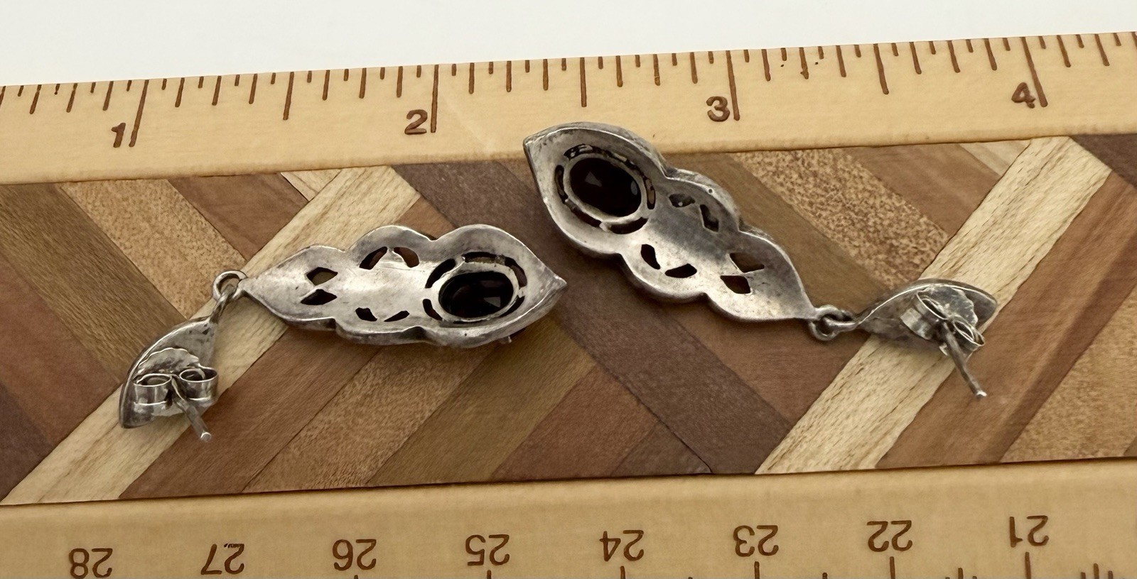 Marcasite Dangle/Drop Pierced Earrings Ruby Red 9… - image 4