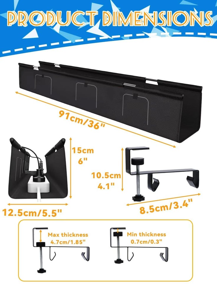 No Drill Under Desk Cable Management Tray - 36" Under Desk Cord ...