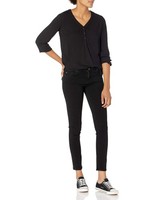 Amazon Essentials Damen 3/4-ÄRmel Popover-Shirt V-Ausschnitt Bluse Schwarz XXL