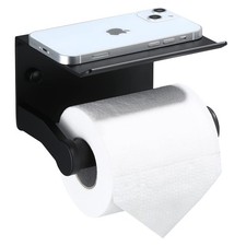 Wall Mounted Adhesive Toilet Paper Holder with Phone Shelf Matte Black