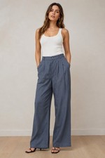 Reformation Womens Blue Gray Tencel Wide Leg Trouser Pants Pleated High Rise 6P