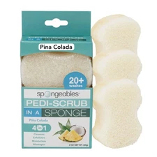 Spongables Pedi Scrub Foot Exfoliating 20+ Wash Sponge, Pina Colada, 3 Count