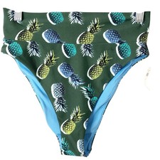 Aerie NWT Women's Green Pineapple High Cut Cheeky Bikini Swim Bottoms Medium