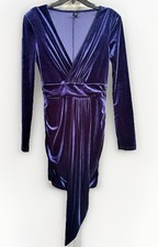 SHEIN Velvet Wrap-style Long Sleeve Plunging V-neck Mini Dress Size L