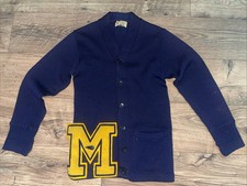 Vintage 50s Puritan Letterman Sweater Sportswear Cardigan Natch Wool Michigan