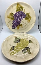 Tabletops Unlimited Cabernet Dinner Plates Grapes, Hand Painted, Set of 2, 11”