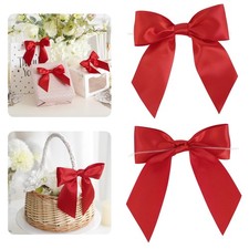 24 PCS Red 5.5 Inch Satin Twist Tie Bow Premade Ribbon Gift Wrap Basket