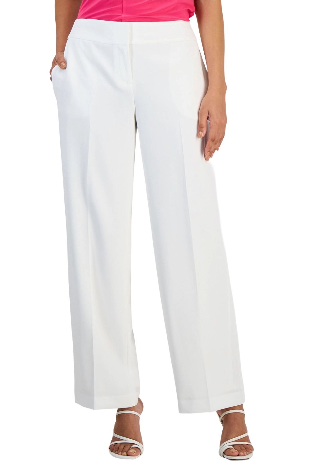Kasper Womens Crepe Wide Leg Pants 14 Petite Lily White - NWT $79