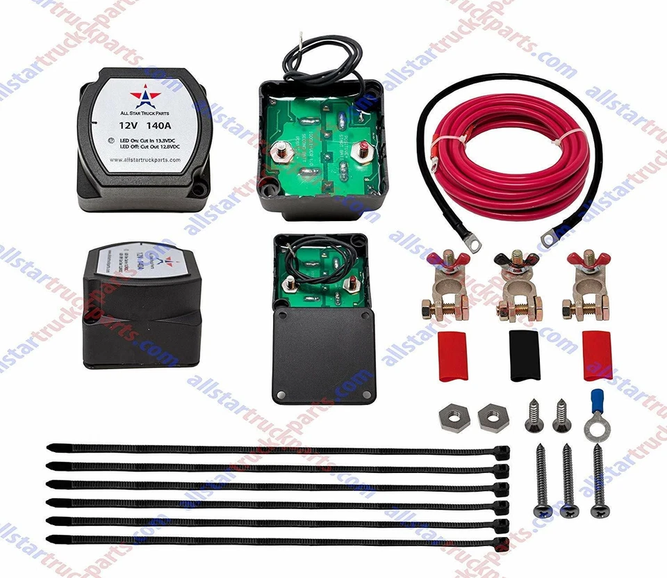 Kit profesional de relé sensible al voltaje (VSR) aislador de batería doble inteligente 12V 140 Amp Foto 2 de 4