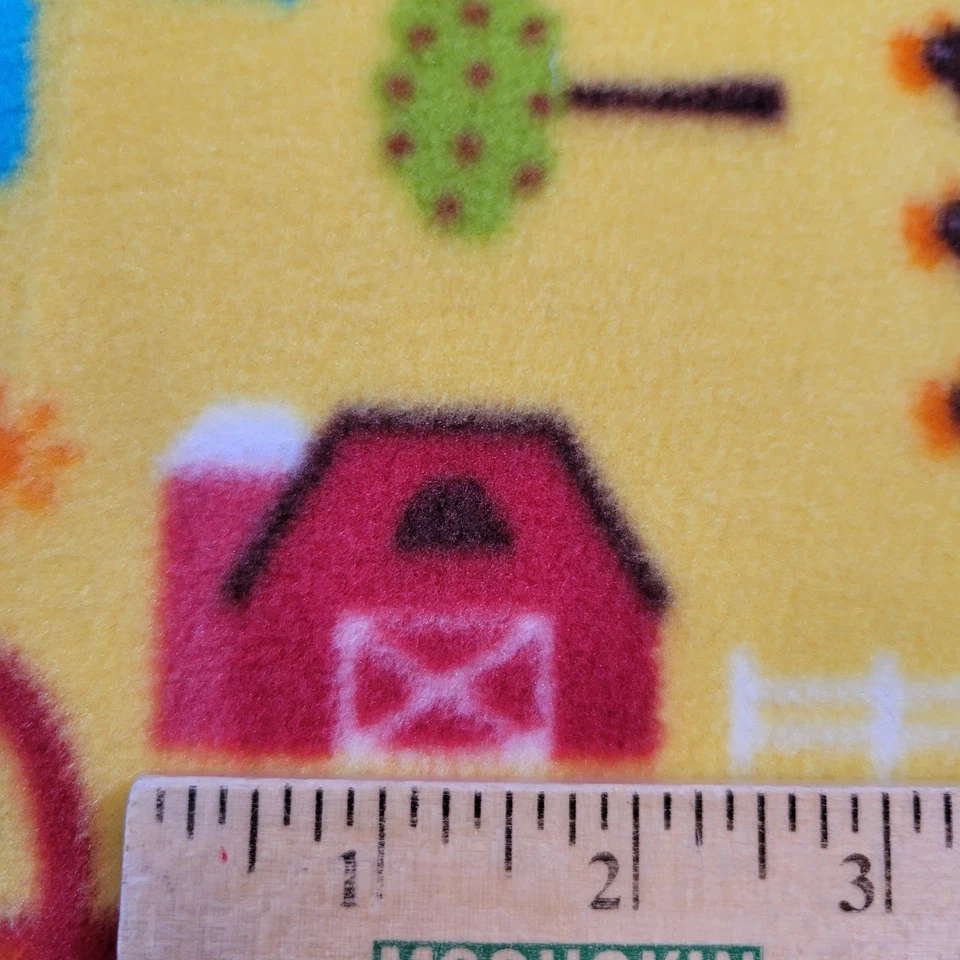 Fleece Fabric 36x43" Farm Trucks Barn Animals Tractors Yellow Sewing Piece - Image 4 of 4