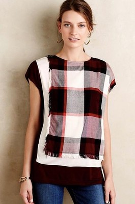 Anthropologie Postmark Plaid Top Sz Medium Buffalo Black Red Ivory New $148 Tag