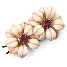 VTG Goody Flower Motif Pink Rhinestone Barrette Hair Clip Soft Plastic 1960s MCM