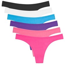Breathable Cotton Thong Panties for Women Pack of 6 Size L
