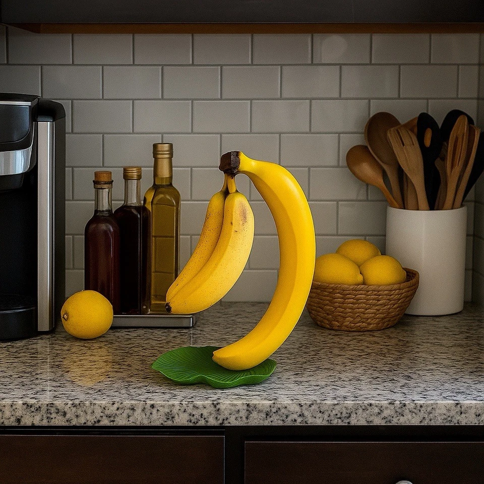 Lindo soporte de plátano amarillo de madera vintage árbol amarillo peculiar Foto 2 de 4