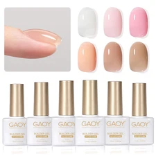 6 Colors Builder Gel Set for Nails, Milky White Pink Nude Sheer Jelly Nail Stren