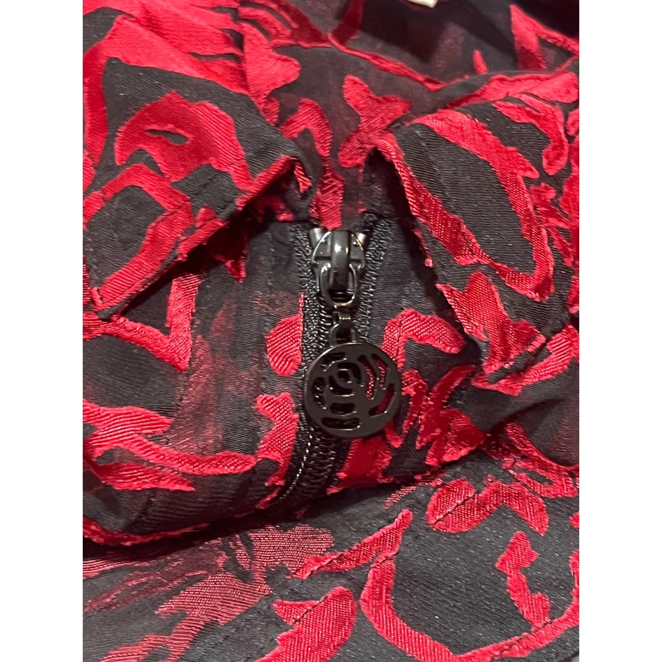 Chaqueta Top Drapers & Damon Roja Negra Floral Burnout Transparente Cremallera Frontal Talla Grande 3X Foto 4 de 4