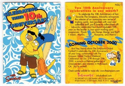 Promo- Simpsons 10th Anniversary Inkworks 2000 #NSU-1