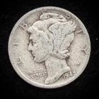 90% Silver - 1942 Mercury Dime Circulated Junk Silver US Coin - A1-13