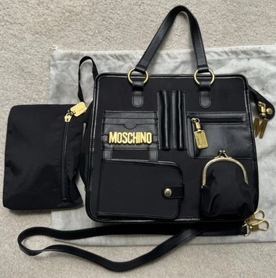 Moschino Multi Pocket Satchel Redwall Vintage Black Nylon