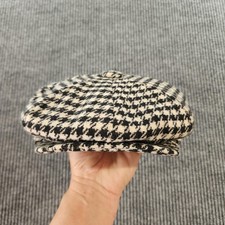 Dunn & Co Newsboy Cap Hat Mens Size 7 Black Houndstooth Tweed Wool Lined