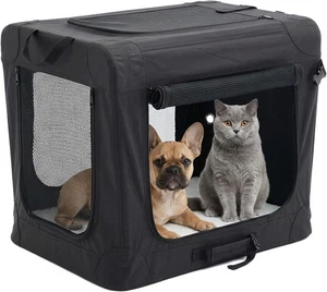 Portable 24" Collapsible Dog Crate - Travel-Friendly, Black for Small Dogs
