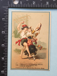 victorian trade card Quack Medicines Dr.Melvin Woburn,Massacusetts Lady Dancers